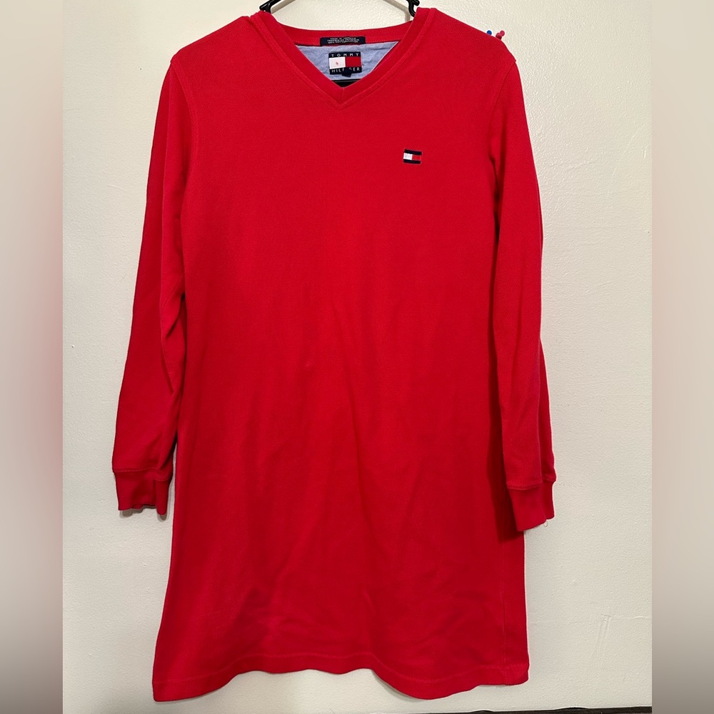 Vintage Tommy Hilfiger red sweater dress 90’s size medium cotton made in Jamaica